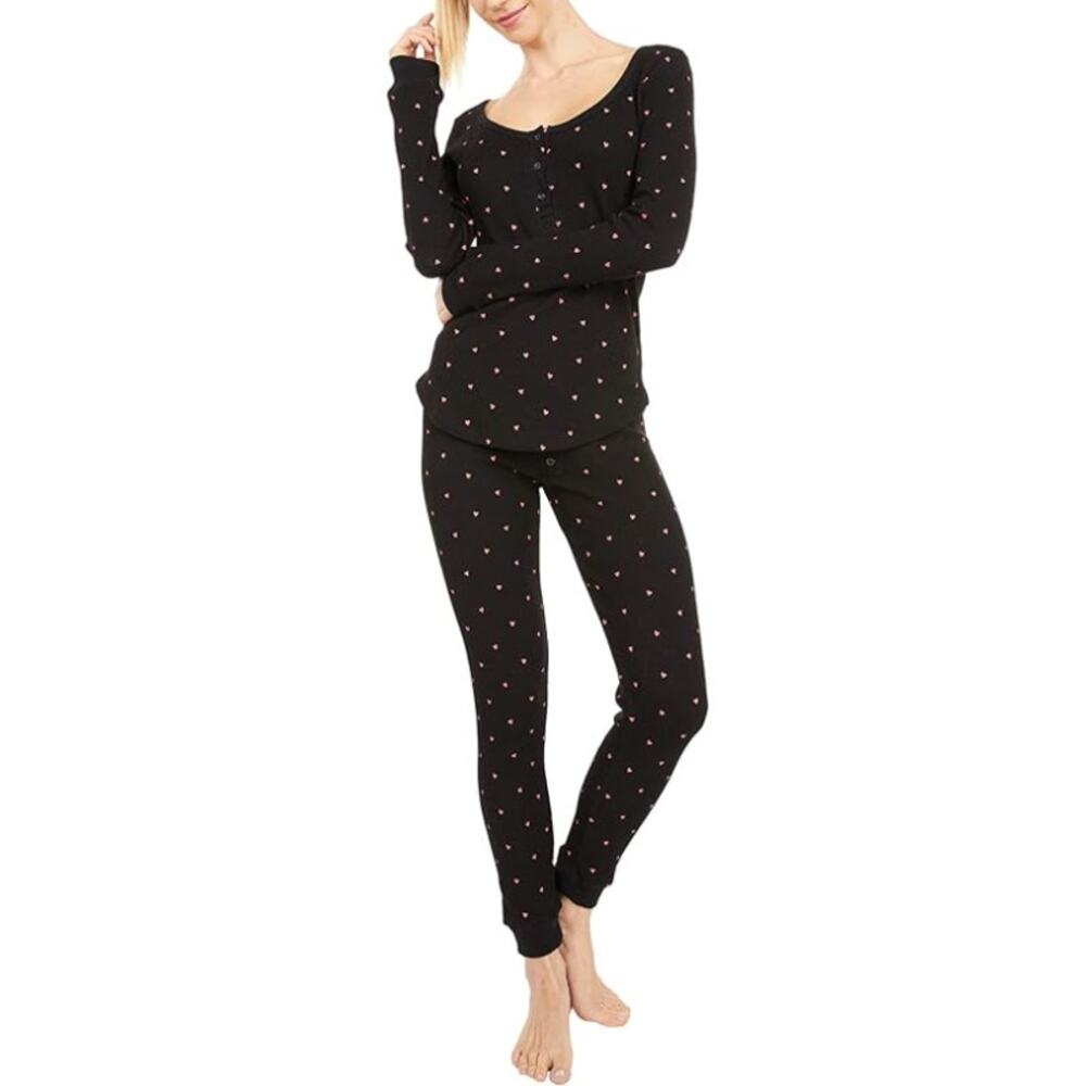 NWT Revolve Plush Thermal Heart Pajama Scrunchie Set in Black Red